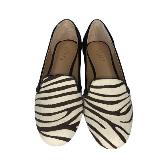 IMAN calf hair zebra print size 6.5M flats brown and beige glittery side… - Picture 1 of 14